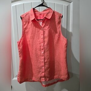 Sleeveless Coral Button-Up Top